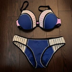 Victoria's Secret Blue and Pink Bikini with Cream Accents